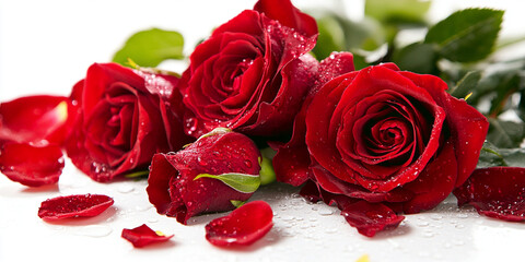 Fresh Red Roses with Dew Drops