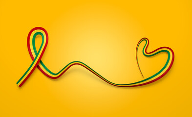 3d Flag Of Guinea 3d Wavy Shiny Guinea Heart Ribbon Flag Isolated On Yellow Background 3d Illustration
