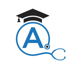 Medical Logo On Letter A with Stethoscope Icon. Doctor Symbol and Healthcare Logotype