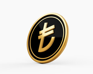 Obraz premium Shiny Golden And Black Rounded Turkish Lira Coin Isolated On White Background 3d Illustration