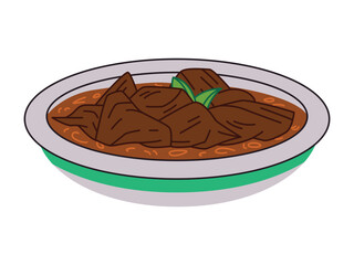 Rendang famous Padang Indonesia traditional cuisine beef meat ingredient spice Minangkabau food West Sumatra design icon set colorful