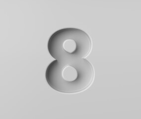 Sleek White Number 8 Eight With A Subtle Shadow Embossed Into Grey Background 3D Illustration