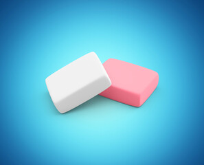 Pink And White Sleek Rectangular Erasers Are Slightly Overlapping, White Background 3D Illustration