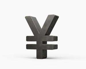 Fototapeta premium Japanese Yen Currency Symbol Made Of Gray Smooth Cast Iron Modern Design 3d Illustration