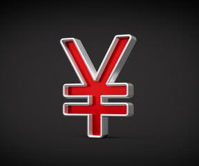 Fototapeta premium Vibrant Red Japanese Yen Currency Symbol With Metal Gleam And Beveled Edges 3D Illustration
