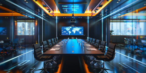 AI-powered conference room with integrated VR/AR capabilities and digital collaboration tools
