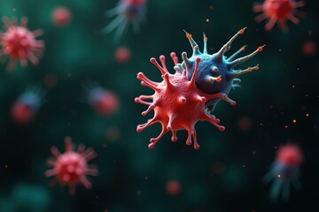 Detailed and Vibrant Depiction of Microbial Life in a Colorful Medical Environment. High-Resolution Bacterial World with Microflora in Focus.