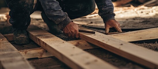 Carpenter builds a pergola demonstrating precise craftsmanship with beams and tools.