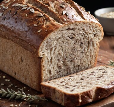 generate  image of a  chewy, crusty loaf, sourdough rye bread with caraway seeds