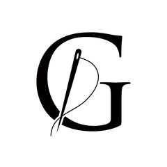 Tailor Logo On Letter G Concept With Needle And Thread Symbol. Fabric Sign