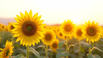 Naklejka premium Field of sunflowers on white background