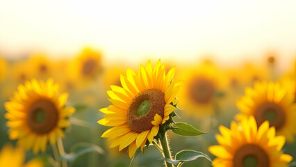 Fototapeta premium Field of sunflowers on white background