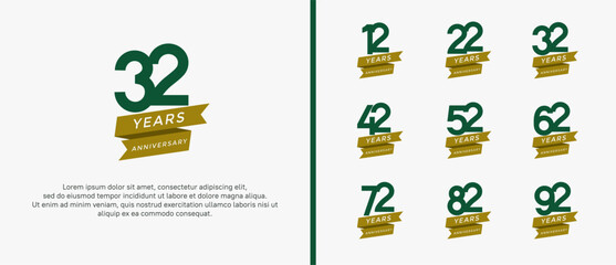 Fototapeta premium set of anniversary logo flat green color on white background for celebration moment