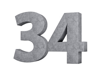 3d Concrete Number thirty four 34 Digit Made Of Grey Concrete Stone On White Background 3d Illustration
