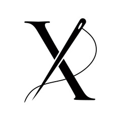 Tailor Logo On Letter X Concept With Needle And Thread Symbol. Fabric Sign