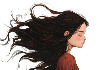 little girl with long hair, illustration