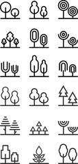Minimalist Outline Icons of Trees and Nature Elements