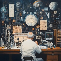a scientist in a laboratory surrounded by scientific in