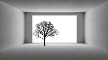 Obraz premium Generative AI, This image captures the essence of minimalist nature, featuring a single tree standing alone in a vast, featureless white space