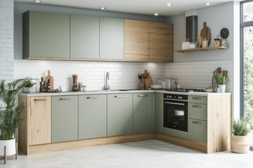 Modern Kitchen Design with Green Cabinets