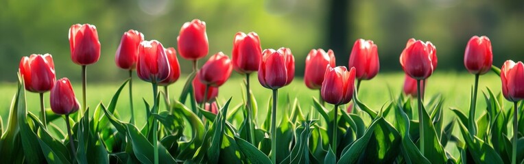 Fototapeta premium Vibrant tulip field in full bloom showcasing springtime beauty