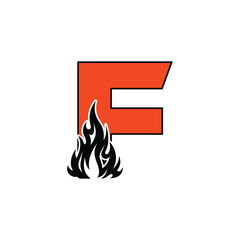 letter F with fire logo vector illustration template design