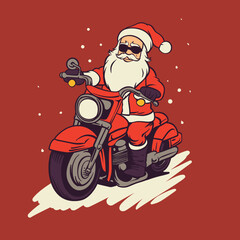 Santa Claus Riding Motorcycle Vector Illustration