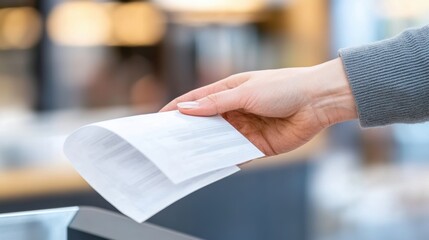 Hand Holding a Paper Document in a Modern Office Environment, AI