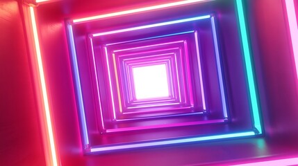 Abstract neon tunnel with bright colors.