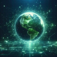 Obraz premium Vector.Green futuristic background with planet Earth generative withe ai