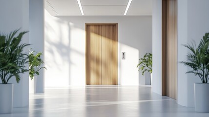Fototapeta premium Modern classic wooden Elevator doors of office or hotel hallway, Lobby interior, corridor in house with lift,Black elegant lift for passenger or cargo elevators,copy space.