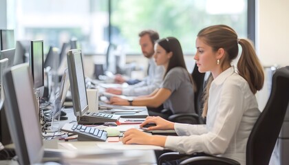 Young Woman Working at a Computer in a Modern Office