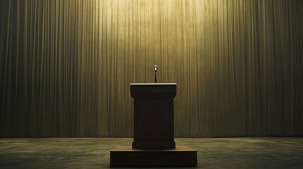A Podium with a Microphone in Front of Drapes