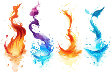 Elemental Magic:power of fire, water, air with elemental-themed light effects .