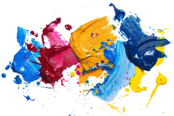 A splash of colors mixed and splashed on a white background,