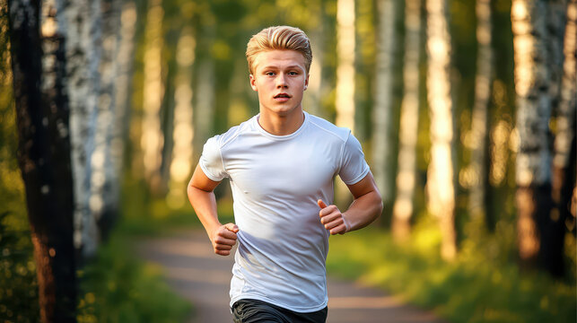 morning outdoor run exercise jogging green trees area