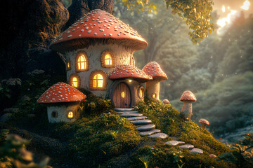 mushroom house 3d illustration