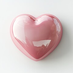 A realistic 3D render of a pink heart-shaped ornament with a subtle gloss, isolated on a soft white background, perfect for Valentine's Day