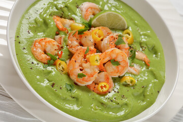 Shrimps in Culichi Salsa or Poblano sauce in bowl
