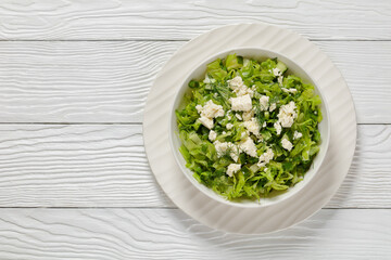 Classic Greek green lettuce salad with feta cheese
