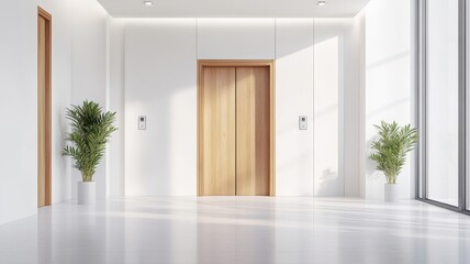 Fototapeta premium Modern classic wooden Elevator doors of office or hotel hallway, Lobby interior, corridor in house with lift,Black elegant lift for passenger or cargo elevators,copy space.