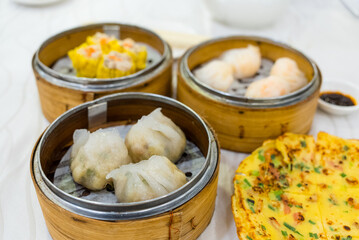 Cantonese yum cha dim sum, meat dumpling in the basket