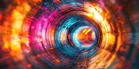 Obraz premium Colorful light spiral in a dark room