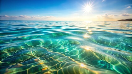Obraz premium A calm sea glimmers under sunlight, with soft ripples dancing across its surface, illustrating nature’s soothing liquid