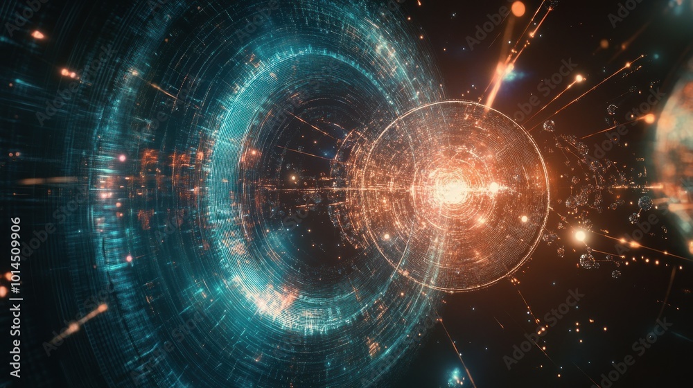 Poster Abstract Digital Space with Glowing Circles and Lines