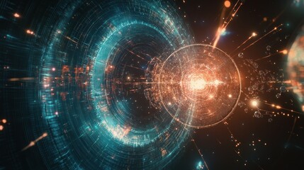 Abstract Digital Space with Glowing Circles and Lines