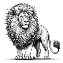 Obraz premium Majestic Lion Illustration Powerful Black and White Vector Art