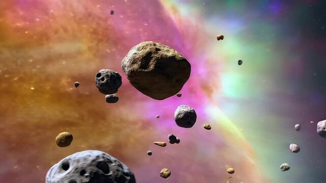 Exploring the vibrant colors of space with floating asteroids in the cosmos