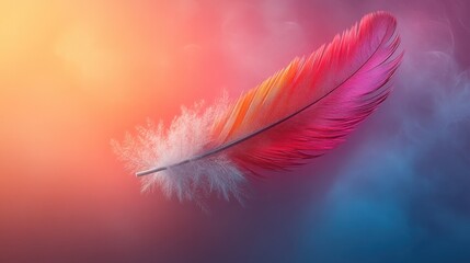 Obraz premium Floating Feather on Pastel Gradient Background for Creative Design Projects
