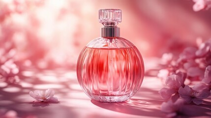 Isolated Perfume Bottle on a Soft Pink Gradient Background for Elegant Marketing and Design